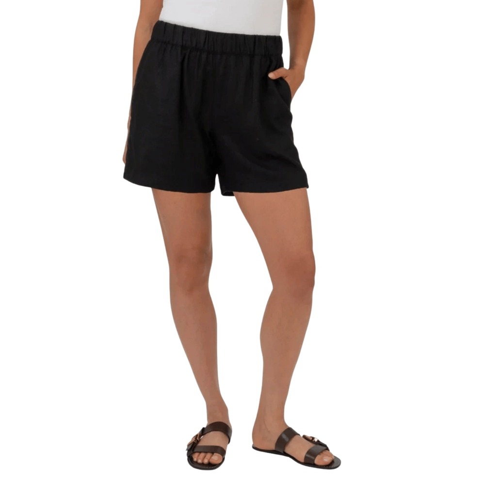 BLANKNYC Womens Linen Blend Pull On Shorts Black Flat Front Size L NEW